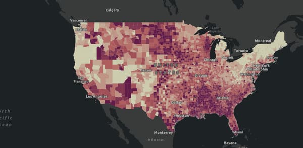 Carte des contaminations aux Etats-Unis au 24 octobre 2020, par l'Université américaine Johns Hopkins Carte des contaminations aux Etats-Unis au 24 octobre 2020, par l'Université américaine Johns Hopkins