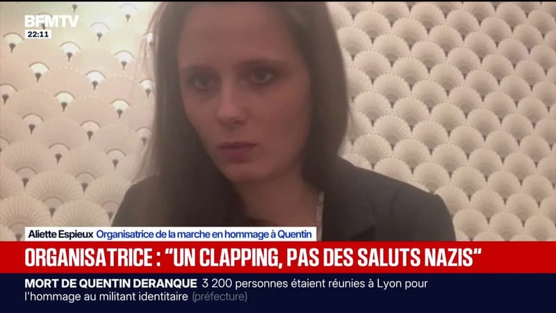 Saluts nazis et chants racistes pendant l'hommage à Quentin Deranque à Lyon: Aliette Espieux, organisatrice de la marche, explique que "c'est un clapping"