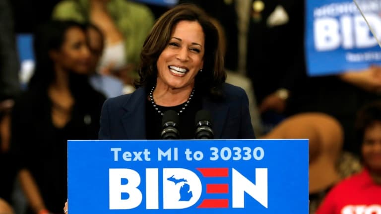 La sénatrice Kamala Harris lors de son premier meeting de soutien au candidat démocrate à la Maison Blanche Joe Biden, le 9 mars 2020 à Detroit. 