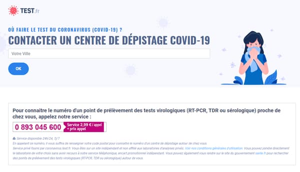 Capture d'écran du site coronavirus.test.fr