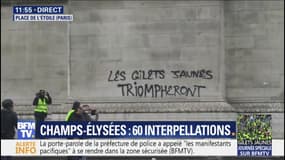 Sur l'Arc de Triomphe, des gilets jaunes taguent qu'ils "triompheront"