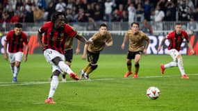 Evann Guessand a manqué son penalty lors du match de Ligue Europa entre Nice et la Real Sociedad, le 25/09/2024
