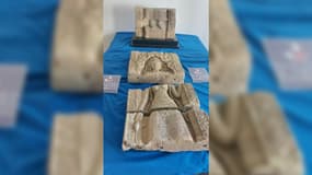 Un bas reliefs khmers du 12e siècle saisis par la douane lyonnaise et remis au Cambodge le 4 septembre 2023.