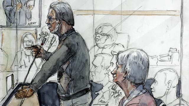 Dessin de Michel Fourniret et de son ex-épouse Monique Olivier à la barre du tribunal de Charleville-Mézières en mai 2008.