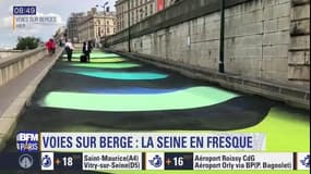 Une fresque en trompe-l'oeil en création sur les quais de Seine