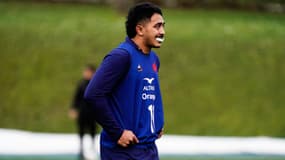 Yoram Moefana à l'entraînement du XV de France avant le Tournoi des VI Nations, le 24/01/2024