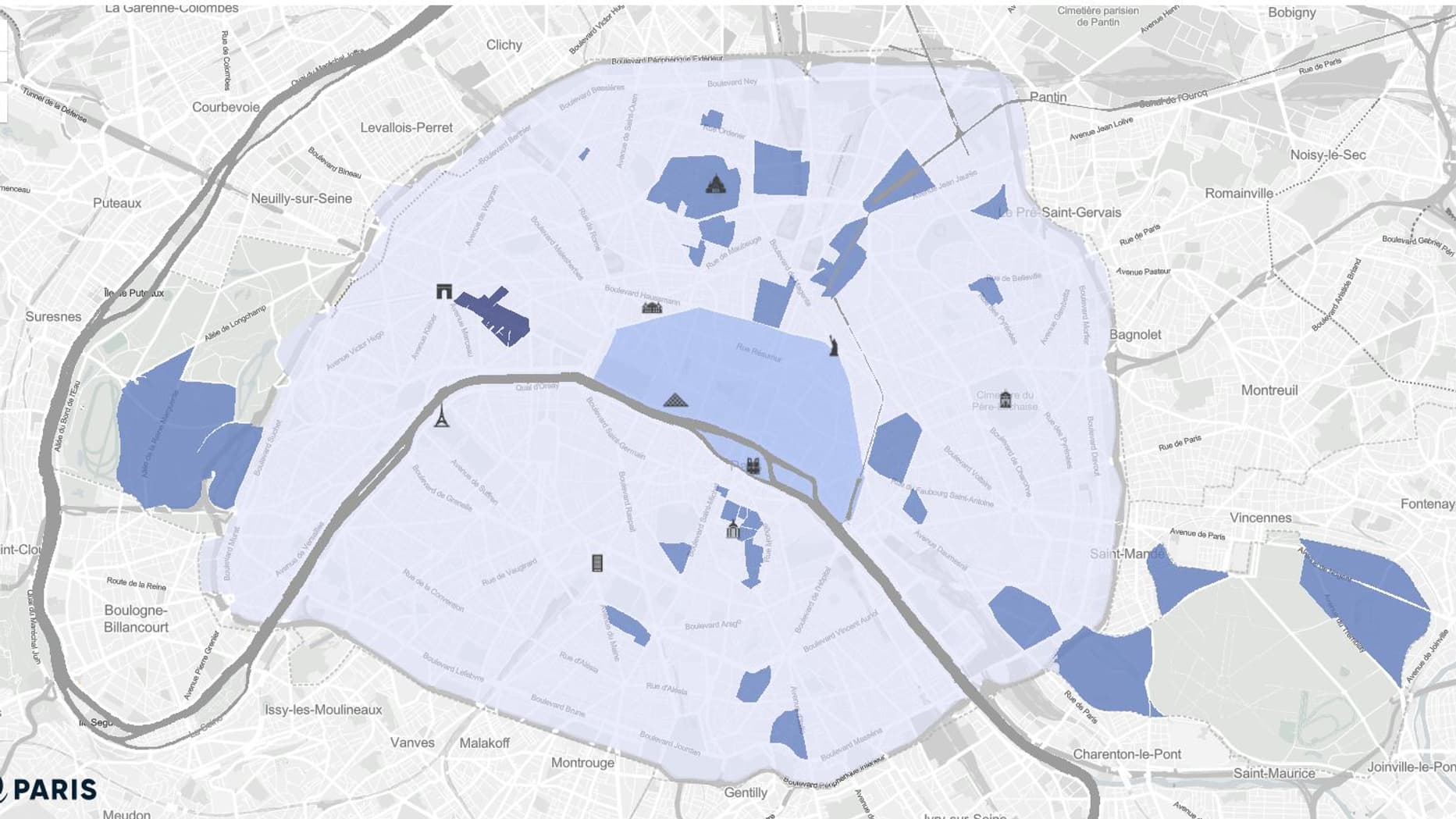 La carte des zones concernées par la journée sans voiture organisée ce dimanche 16 septembre à Paris