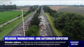 Un tronçon d'autoroute fait office de décharge après les inondations en Belgique