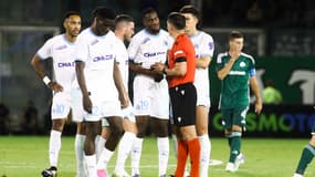 Les joueurs de l'OM face au Panathinaïkos lors du 3e tour préliminaire de C1, le 9 août 2023.