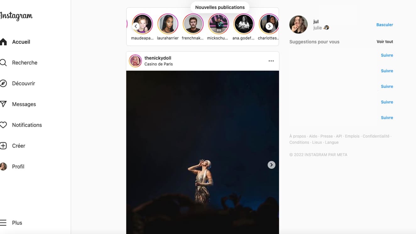 Nouvelle interface d'Instagram sur ordinateur