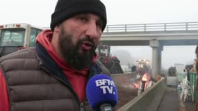 Jérôme Bayle sur le barrage de Carbonne en Haute-Garonne, sur l'A64, le 27 janvier 2024