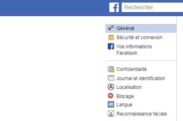 Les paramètres de Facebook.