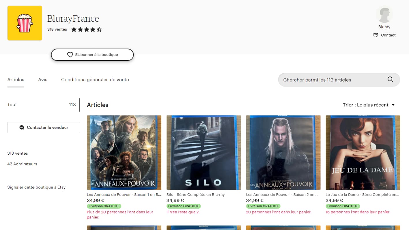 Des blu-ray de séries vendus illégalement sur Etsy