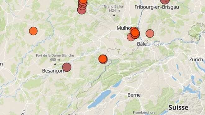 Carte des cinquante séismes les plus significatifs autour de l’épicentre du séisme du 29 mai