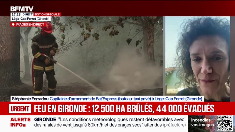 Incendie en Gironde: "On a mobilisé toute notre flotte dès 5h du matin", explique Stéphanie Ferradou, capitaine d'armement d'une société de bateau-taxis privés à Lège-Cap Ferret