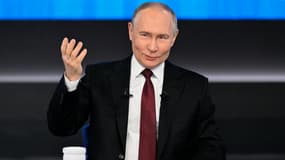 Le président russe Vladimir Poutine lors de sa traditionnelle conférence de presse de fin d'année, le 19 décembre 2024 à Moscou (Russie).