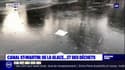 Paris: le gel sur le canal Saint-Martin fait ressortir les déchets à la surface