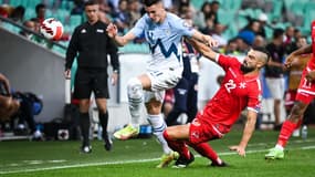 Benjamin Sesko lors du match aller (Slovénie - Malte)