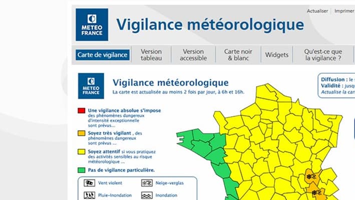 La carte de vigilance météo de Météo France, le 14 janvier 2017.