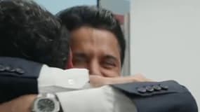 Nasser Al-Khelaïfi félicitant les joueurs du PSG après le succès contre Manchester City, le 22 janvier 2025 en Ligue des champions