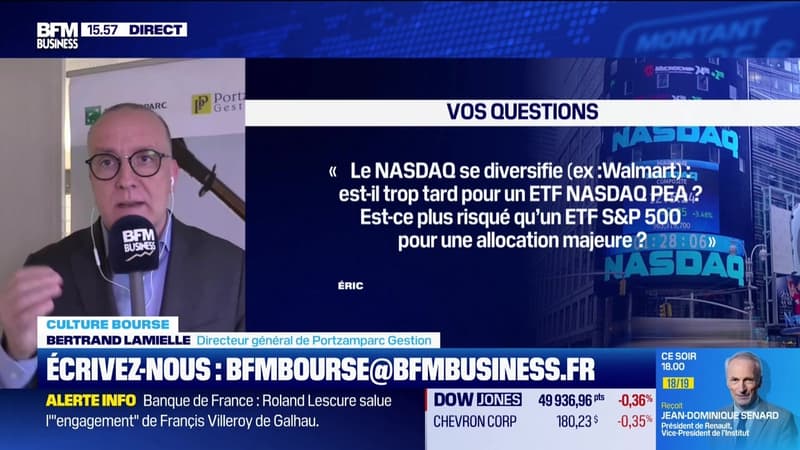 Culture Bourse : « Le NASDAQ se diversifie (ex: Walmart), est-il trop tard pour un ETF NASDAQ PEA ? Est-ce plus risqué qu'un ETF S&P 500 pour une allocation majeure ? », par Julie Cohen-Heurton - 09/02