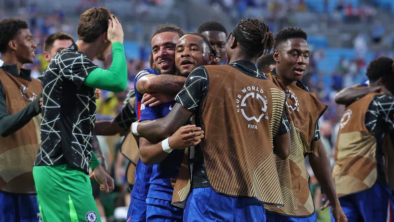 Christopher Nkunku fêté pour son but lors du huitième de finale de la Coupe du monde des clubs Benfica-Chelsea, 28 juin 2025