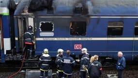 La carcasse du train Paris-Munich, qui avait pris feu dans la nuit du 6 novembre 2002 à hauteur de Nancy (Meurthe-et-Moselle), entraînant la mort de 12 personnes. La SNCF et Deutsche Bahn ont été renvoyées devant un tribunal correctionnel pour homicides e