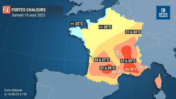 Les températures en France annoncées pour le 19 août 2023