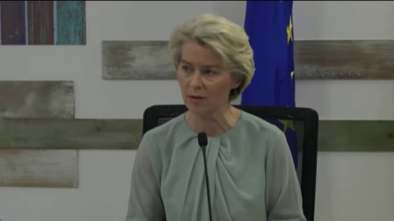 La présidente de la Commission européenne, Ursula von der Leyen, en conférence de presse à Lampedusa, en Italie, le 17 septembre 2023