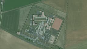 Vue aérienne de la prison d'Argentan, dans l'Orne, en Normandie.
