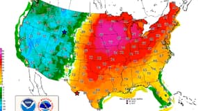 Image des températures attendues durant les mois de février et mars 2024 aux États-Unis. 