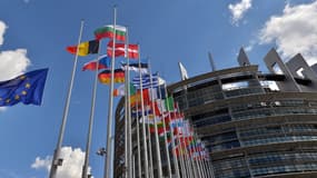 Les drapeaux des États membres devant le Parlement européen, à Strasbourg (photo d'illustration).