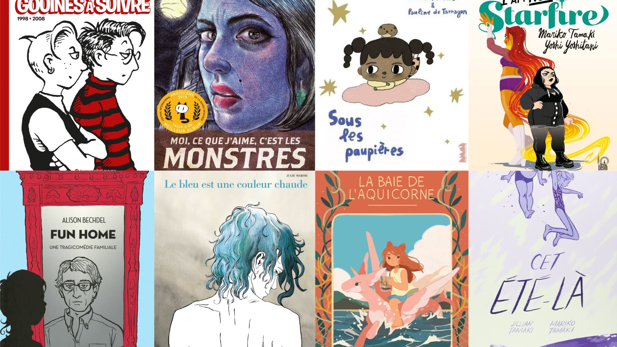 Couvertures de plusieurs albums de BD avec des personnages lesbiens
