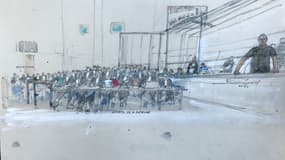 Ce portrait réalisé le 2 septembre 2024 montre les plaignants et les avocats de la défense lors du procès de Mazan au palais de justice d'Avignon.