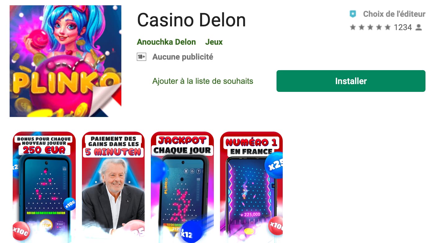 Capture d'écran de la fausse application "Casino Delon"