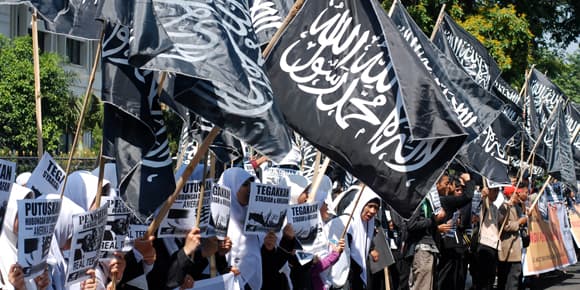Manifestation d'islamistes radicaux à Jakarta, Indonésie