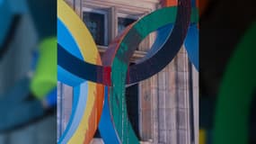 Des militants écologistes ont aspergé de faux sang les anneaux olympiques installés devant l'hôtel de ville de Paris le jeudi 27 juillet 2023.