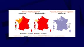 Les indicateurs de la grippe, la bronchiolite et du Covid-19 le 3 janvier 2024.