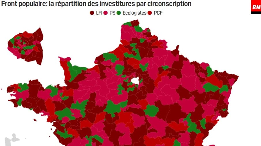 La carte des attributions des circonscriptions aux législatives du Nouveau Front populaire 