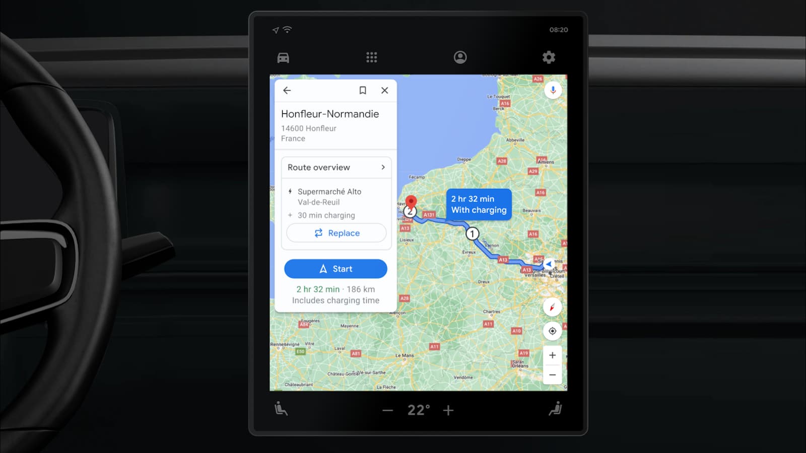 Pour chaque trajet en voiture électrique, Google Maps indiquera les bornes de recharge. Pour chaque trajet en voiture électrique, Google Maps indiquera les bornes de recharge.