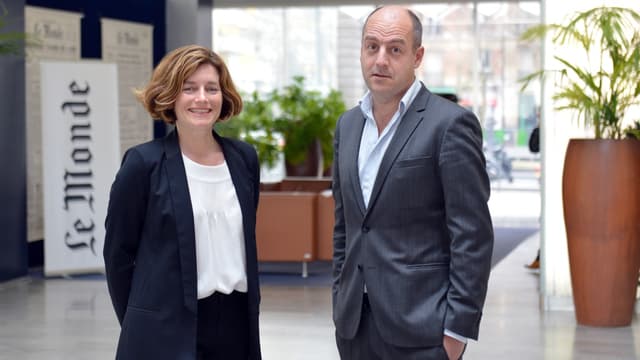 Natalie Nougayrede et le président du directoire Louis Dreyfus en mars 2013