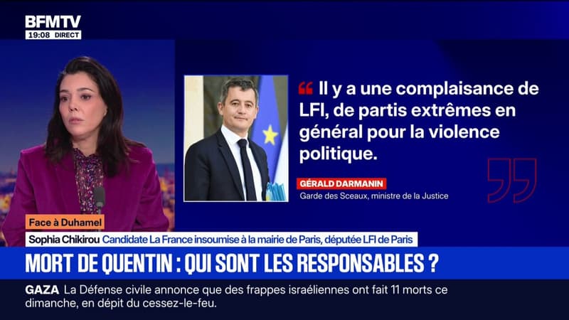 Mort de Quentin: "Je trouve scandaleux le narratif qui consiste à faire un lien entre LFI et la mort de ce jeune homme", déclare Sophia Chikirou, candidate LFI à la mairie de Paris
