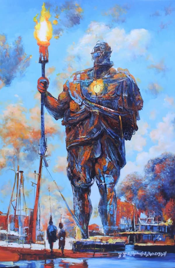 Le tableau "Colossus of Rhodes 1.1", créé par le collectif Obvious grâce à une intelligence artificielle