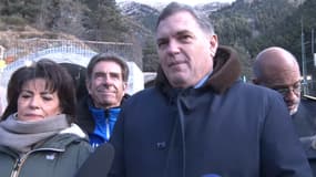 Philippe Tabarot, ministre des Transports, le samedi 4 janvier 2025 sur le chantier du tunnel de Tende (Alpes-Maritimes).