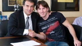 Joan Laporta et Lionel Messi, en 2009