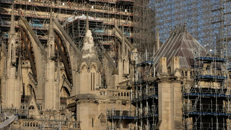 Le chantier de reconstruction de la cathédrale Notre-Dame de Paris, le 21 janvier 2023