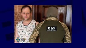 Un homme arrêté pour haute trahison (à gauche) par le SBU, le service de sécurité ukrainien
