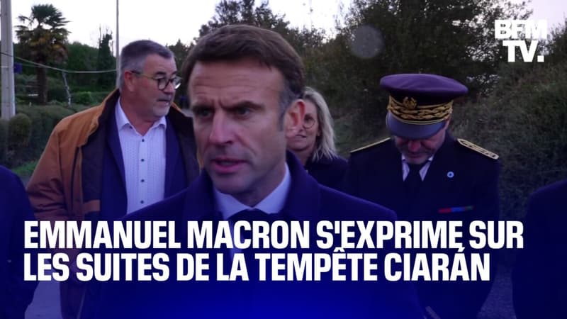 Emmanuel Macron s'exprime sur les suites de la tempête Ciarán depuis la Bretagne