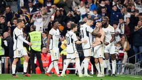 Dani Carvajal fête son but de ma victoire pour le Real Madrid face à Almeria (3-2, Liga), le 21 janvier 2024