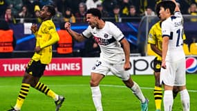 Warren Zaïre-Emery célèbre son but face au Borussia Dortmund (1-1, Ligue des champions), le 13 décembre 2023